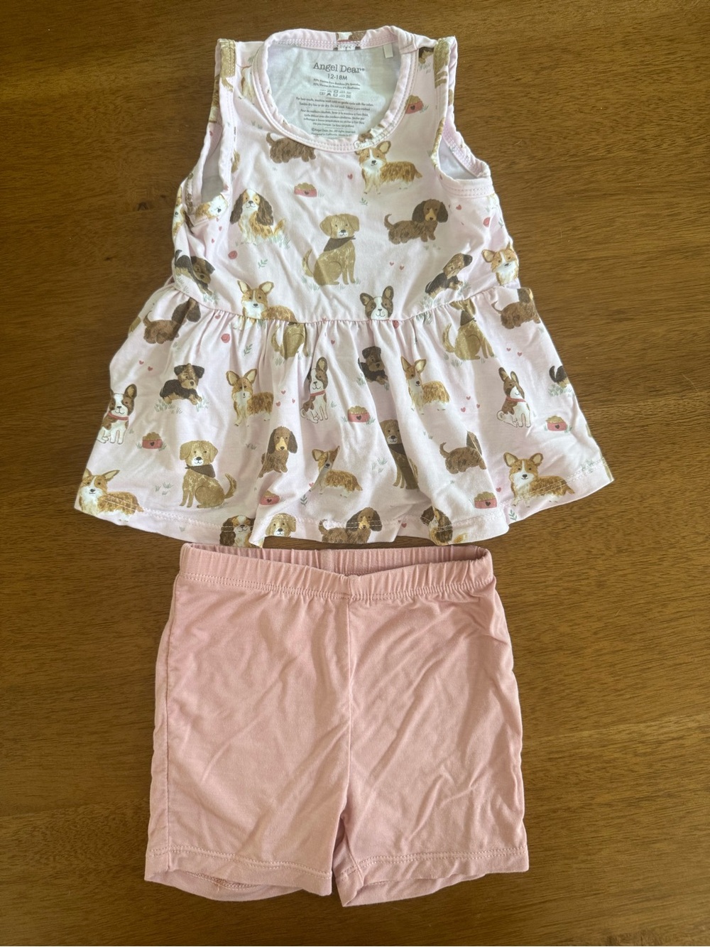 Angel Dear Light Pink Puppy Peplum Tank & Shorts Set